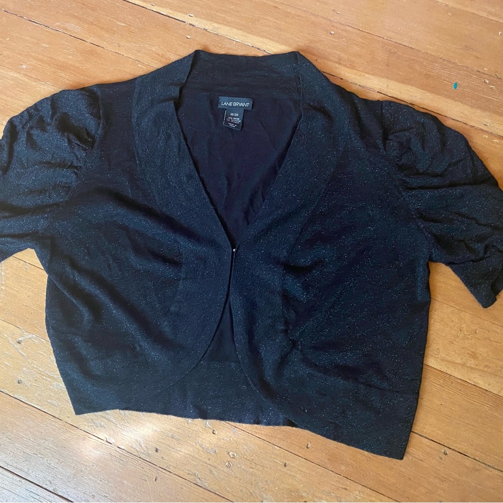 Lane Bryant Black Shrug Sweater V-Neck Short Sleeve